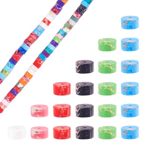 Craftdady 214 pcs Natural Stone Heishi Beads for Jewelry Making 6 mm Synthetic Imperial Jasper Disc Spacer Beads Flat Round Loose Gemstone Beads for Bracelet Earrings Necklace Making - color: Colorful, 6mm