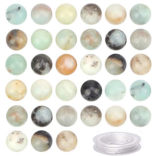 100Pcs Natural Crystal Beads Stone Gemstone Round Loose Energy Healing Beads with Free Crystal Stretch Cord for Jewelry Making (Multi-Color Amazonite, 8MM) - color: Multi-Color Amazonite, size: 8MM