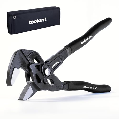 toolant 10-INCH Plier Wrench, CR-V Construction Adjustable Wrench With Pouch, Black Finish Smooth Jaw Pliers, Parallel Jaws with Comfortable Grips, Suitable for All Types of Nuts, Water Pipes, etc - size: 10-Inch black
