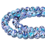 7.5×10mm 50pcs Light Blue Dark Blue Stripe Faceted Lampwork Glass Beads for Jewelry Making, Flat Round Handmade Murano Beads for Bracelets, Crafts, Friendship Bracelet Kit, Rosary Making - color: Light Blue Dark Blue Stripe