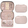Jewelry Travel Case Organizer for Necklaces, Earrings, Rings, Bracelet, Watch, Soft Sided, Pink - color: Pink