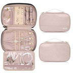 Jewelry Travel Case Organizer for Necklaces, Earrings, Rings, Bracelet, Watch, Soft Sided, Pink - color: Pink