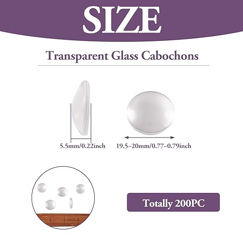 Craftdady 200Pcs Transparent Glass Cabochons 19.5~20mm Clear Glass Flat Back Dome Tile Half Round Cabochon Covers for Photo Pendant Jewelry Making - color: Transparent Clear, size: 20mm Round