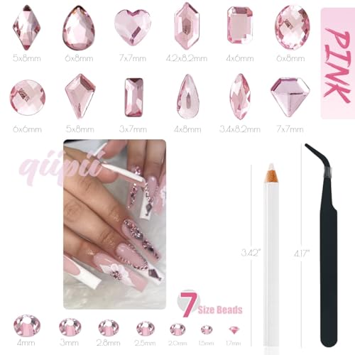 qiipii 3080Pcs Pink Nail Rhinestones 120 Multi Shapes Flatback Rhinestones Big Gems +2960 Light Pink Round Beads K9 Glass Stones Diamonds jewels Crystals for Nails Faces Eyes Makeup Clothes Crafts DIY - color: Pink, size: A Set