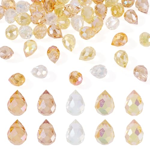 50Pcs Orange Yellow Faceted Teardrop Crystal Beads for Jewelry Making, Electroplate Top Drilled Loose Spacer Beads, Teardrops Chandeliers Pendants for DIY Crafts Earring Necklace Making - color: Orange Yellow