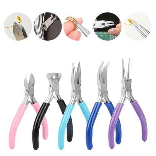 5 Pcs Jewelry Making Pliers Tools,Includes Needle,Round,Chain, Bent & Zipper Pliers for Repair, Wire Wrapping & Crafts DIY Craft Jewelry Making Supplies - style: 5pcs-Mixed Color