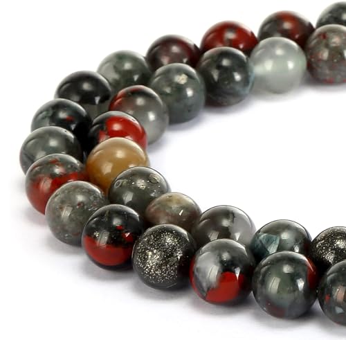 HAAMIIQII 35pcs 10mm Natural African Bloodstone Beads Round Loose Gemstone Beads for Jewelry Making Strand 15 Inch - color: African Bloodstone, size: 10mm 35pcs