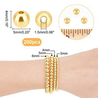 PH PandaHall 200pcs 5mm 18K Gold Beads Long-Lasting Bracelet Beads Round Smooth Spacer Beads Seamless Loose Ball Beads for Summer Hawaii Stackable Necklace, Bracelet, Earring Making - size: 5mm