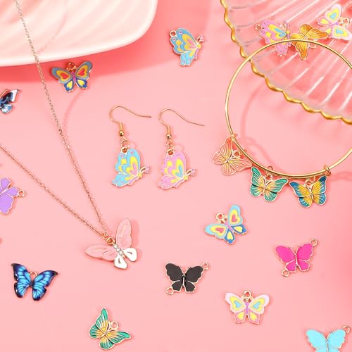 MARFOREVER 40Pcs/20 Pairs Butterfly Charms, Mixed Butterflies Charms for Jewelry Making, Assorted Enamel Butterfly Charm Pendants for Necklace Earring Bracelet Crafting - style: Butterfly
