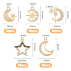 Brass 18k Gold Plated Charms Brass Pave Cubic Zirconia Charms Real 18k Gold Plated Charm Assorted Crystal Sun Star Moon Charm for Bracelet Earring Jewelry Making - size: 19.5mm