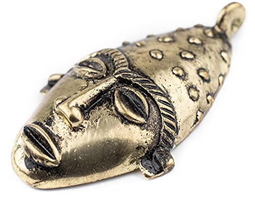 TheBeadChest Elongated African Brass Mask Pendant (50x90mm): Genuine West African Mask Design for DIY Jewelry & Necklaces - color: Brass, size: Large Elongated (50x90mm)