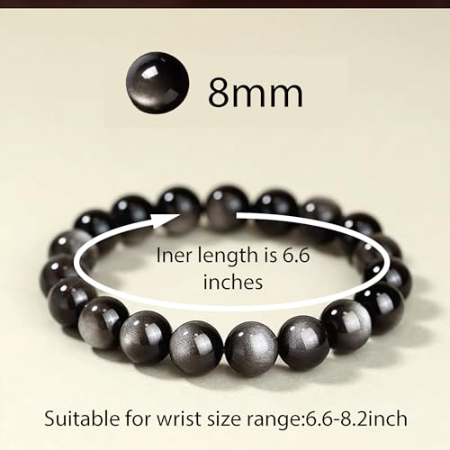 Handmade 8mm Beaded Bracelets For Men Protection Bracelet For Women Chakra Feng Shui Stretchy Handmade Lucky Money Stretchy Crystal Bracelets Best Gifts - color: Simulated Slivery Black Obsidian