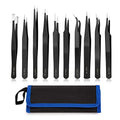 YHYZ 9PCS Precision Tweezers Set, Upgraded Anti-Static Stainless Steel Precise Tweezers (Fine, Curved, Flat), Perfect for Craft, Electronic, Soldering, Model, Hobby, Jewelry Making, Laboratory - style: 9pcs with case, V2