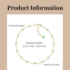 14K Gold Plated Natural Jade & Pearls Necklaces for Women, Natural Freshwater Pearls Jade Pendant Lucky Green Jewelry Chain for Women Lover (14K Gold Plated)