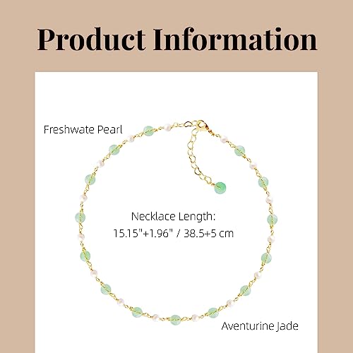 14K Gold Plated Natural Jade & Pearls Necklaces for Women, Natural Freshwater Pearls Jade Pendant Lucky Green Jewelry Chain for Women Lover (14K Gold Plated)