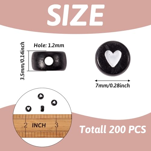 Cheriswelry 200pcs 7mm White Heart Acrylic Flat Round Beads Black Opaque Plastic Disc Coin Pony Loose Spacer Love Heart Beads for DIY Craft Earring Bracelet Necklace Keychains Jewelry Making - color: Black Heart Beads