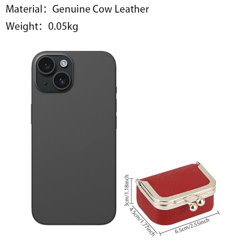 Royal Bagger Genuine Cow Leather Mini Jewelry Box Women's Coin Purse Solid Color Kiss Lock Change Pouch Casual Style Small Storage Bag for Women 1894 (New Black1) - color: New Black1