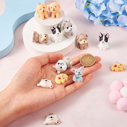 Beadthoven 16Pcs Resin Dog Charms 8 Styles 3D Opaque Dog Pendants Cute Cartoon Puppy Dangle Charms Lovely Animal Pendants for DIY Earrings Necklace Bracelets Keychains Jewelry Making Supplies - color: Mixed Color