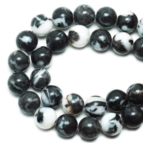 Natural Stone Beads for Jewelry Making - 6mm Gemstone Round Beads for Bracelets(59-62pcs, Black White Zebra) - color: Black White Zebra, size: 6mm