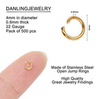 DanLingJewelry 500 pcs 304 Stainless Steel 24 Gauge Open Jump Rings 4mm for Jewelry Making Connectors Jewelry Finding Golden Color - color: 500 pcs - ф4mm δ 0.6mm - Golden