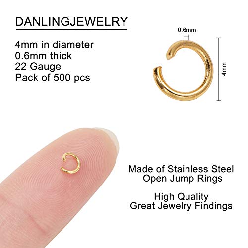 DanLingJewelry 500 pcs 304 Stainless Steel 24 Gauge Open Jump Rings 4mm for Jewelry Making Connectors Jewelry Finding Golden Color - color: 500 pcs - ф4mm δ 0.6mm - Golden