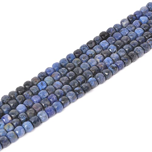 Natural Blue Dumortierite Gemstone 4mm Faceted Cube Square Loose Beads 16 Inch for DIY Jewelry Making Beads - color: Blue Dumortierite