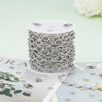 KYUNHOO 3 Meters Stainless Steel Necklace Chains for Jewelry Making Embossed Cable Links on Roll Rhombus Sunflower Shape Craft Chain with Lobster Clasps Jump Rings - color: Sunflower Silver