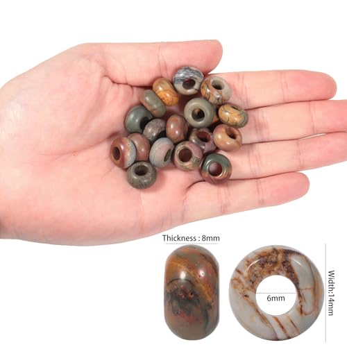 Nupuyai Pack of 30 Large Hole Stone Loose Beads for Jewelry Making, Polished Rondelle European Beads fit Charms Bracelet, Picasso Jasper - color: Multi, size: 14x8mm