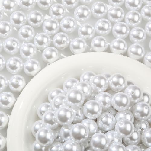 20mm Acrylic Beads 180pcs White Pearl Bead Chunk Bubblegum Beadable Pen Ball Beads for Pen Bag Jewelry Making Necklace Bracelets (White) - color: white
