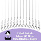 PAXCOO 25 Pack Chains for Jewelry Making, Necklace Chains Bulk Silver Plated Snake Chains for Necklace Jewelry Making, 1.2 mm - size: 20 Inches