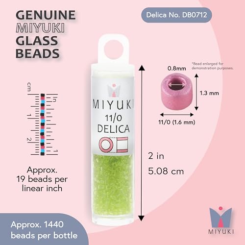 Miyuki Delica Seed Beads – Size 11/0 (1.6 mm), DB0712, Transparent Chartreuse, 7.2 g, Approx. 1440 Beads, Made in Japan - color: DB0712 - Transparent Chartreuse