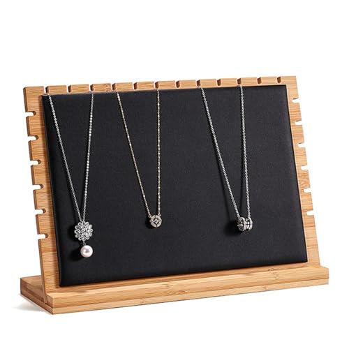 TANG SONG 8.6" x 12.6" Horizontal Bamboo Leather Soft Mat - Necklace Display Stand Organizer for Multiple Bracelets & Chains - Jewelry Storage Holder for Home (Black, Large) - color: Black, size: Large