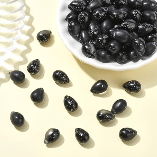 Ipotkitt 100 Pcs Two Tone Glass Drop Charms - Black Frosted & Spray Painted Crystal Teardrop Bead Charms for DIY Crafts & Jewelry Making - color: 100pcs-Frosted Teardrop Charms-Black