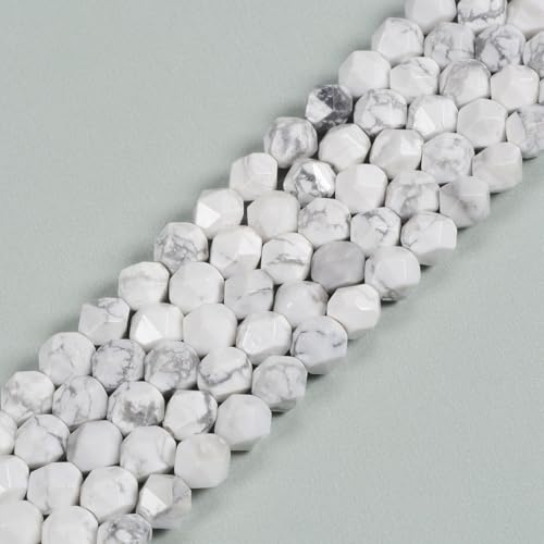 White Howlite 6mm Gemstone Triangle Faceted Round Loose Beads Strand 15.5" DIY Jewelry Making - color: White Howlite