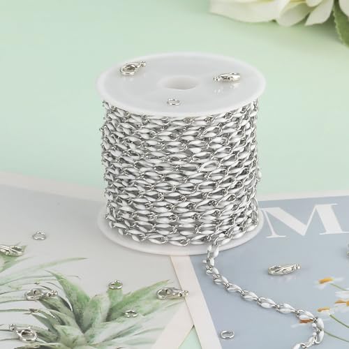 KYUNHOO 4 Meters White Oil Drip Lip Chain Link Silver Jewelry Chains for Making Jewelry Thin Craft Chain Roll with Lobster Clasps Jump Rings Supply Jewelry Making Findings - color: Silver White