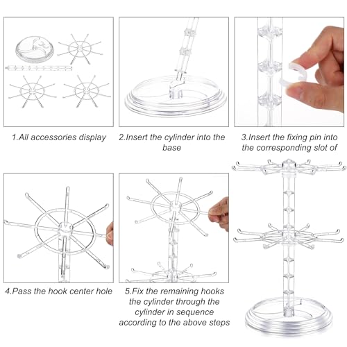 2 Pack Keychain Display Stand Rotating Jewelry 2 Tier Necklace Holder Plastic Spinning Bracelet Hanging Organizer Rotating Rack Earring Bracelet Stands for Vendors Malls Counter Dressing Table - color: Clear