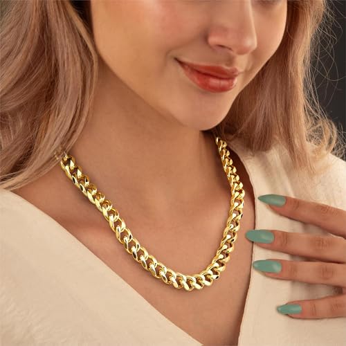 WomenGifts Cuban Link Chain Necklace for Women, Waterproof 14k Gold Silver Plated Chain Choker, Non Tarnish Stainless Steel Jewelry, 3.5/5/6/8/11mm,14/16/18 Inch Thin&Chunky&Thick - color: Gold, style: 11MM-18"