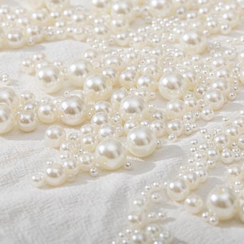 1865 Pcs Pearls for Crafts,6 Sizes Mixed Ivory Fake Pearl Beads,Acrylic Pearls Bulk for Jewelry Making with Holes,Bracelet Necklace DIY,Vase Filler and Makeup Brush Case(4-14 mm) - size: Various Sizes (Ivory)