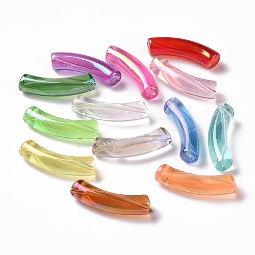 Ipotkitt 20 Pcs UV Plating Transparent Rainbow Curved Tube Beads Iridescent Acrylic Beads Candy Colors Chunky Bamboo Tube Beads for DIY Jewelry Making - color: 20pcs-Rainbow Curved Tube Beads-32~33mm
