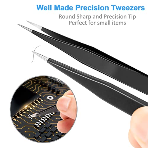YHYZ 7pcs Precision Tweezers Set, Premium Anti-Static Stainless Steel ESD Tweezers Set Kit for Electronics, Sodlering, Jewelry, Craft, Laboratory Work, DIY (7PCS, Version) (7PCS, Version) - style: 7PCS, Version 1