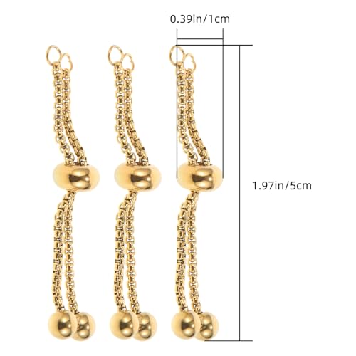 Tofficu Adjustable Slider Bracelet Extension Chains with Ball Ends 2 Inch Gold Plated Stainless Steel Push and Pull Clasp for DIY Jewelry Making and Custom Fit