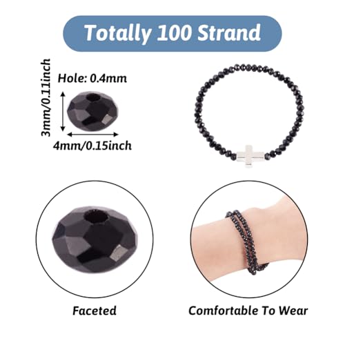 10 Strands Briolette Crystal Glass Beads 4x3mm Faceted Rondelle Opaque Glass Tiny Loose Spacer Beads 1300pcs for Bracelets Jewelry Making - color: Black, size: 4x3mm