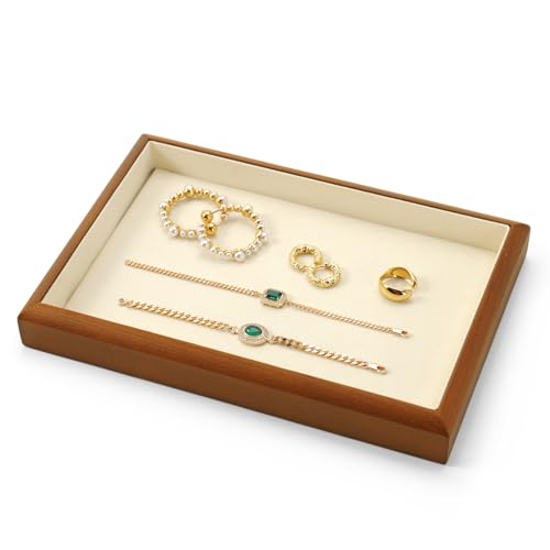 Solid Wood Flat Jewelry Tray Stackable Jewelry Drawer Organizer Showcase Display Organizer Tray(Beige) - color: Beige, size: Flat Tray