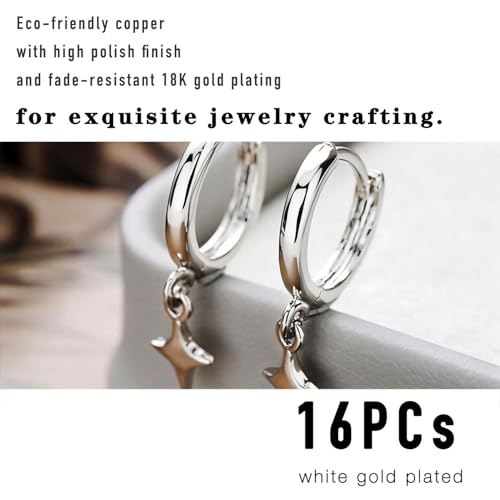 stino 16Pcs Huggie Earring Hooks for Jewelry Making, Brass Earring Clasps, Findings & Supplies(White Gold Plated) - color: White Gold Plated