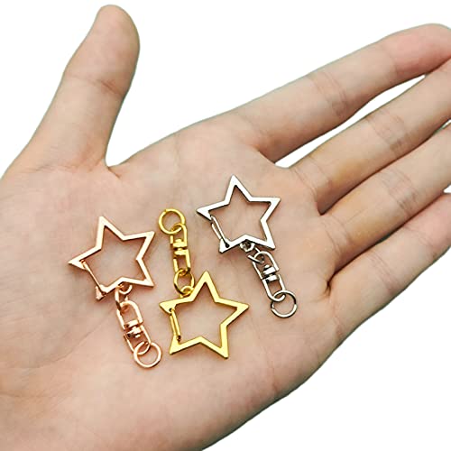 60Pcs Star Shaped Spring Snap Keychain Clip,3 Colors Metal Swivel Clasp Snap Hook Key Ring with Chain Hanging Buckle with Open Jump Ring Connector for Crafts Key Ring Making,DIY Keychain Supplies - color: gold,white K,rose gold