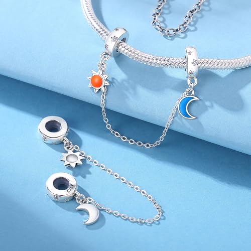 Spacer Stopper Beads for Bracelets & Necklaces, 925 Sterling Silver Beads | Smooth & Pave Cubic Zirconia (White, Blue, 18K Gold Plated) | Anti-Slide Separator Charms S925 Women Jewelry - color: Sun and Moon-Bead Charms