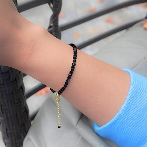 Faceted Bracelet for Women, Certified 925 Sterling Silver with 18K Gold Vermeil Healing Crystal Bracelets for Women - Crystals and Healing Stone Bracelet Women Jewelry for Gift - color: Black Onyx
