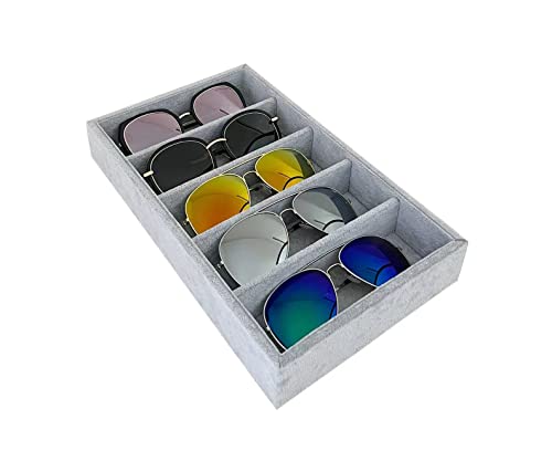 5-Slot Luxurious Gray Velvet Premium Grade Drawer Divider Eyewear Storage Sunglasses Jewelry Tray Organizer - color: Gray