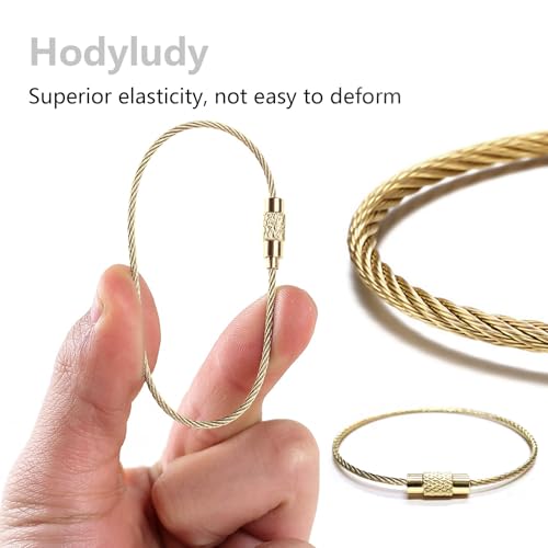 Keychain, 23 Pack of 5.9 Inches Coated Wire Keychain Cable 1.5mm Stainless Steel Loop Rings for Hanging Luggage Tag, Keyrings and ID Tag Keepers, Gold