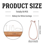 PH PandaHall 50-Piece Red Copper Kidney Earring Wires, Brass Hoop Earrings Components, 33mm/1.3inch